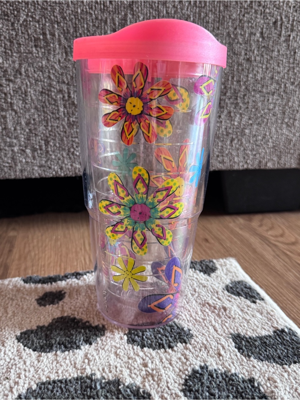 tervis Pink-Lid Floral Clear Tumbler
